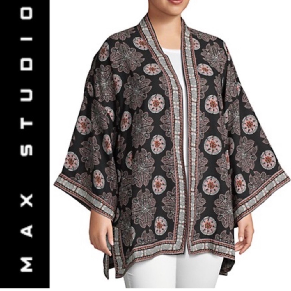 Max Studio Black Printed Kimono